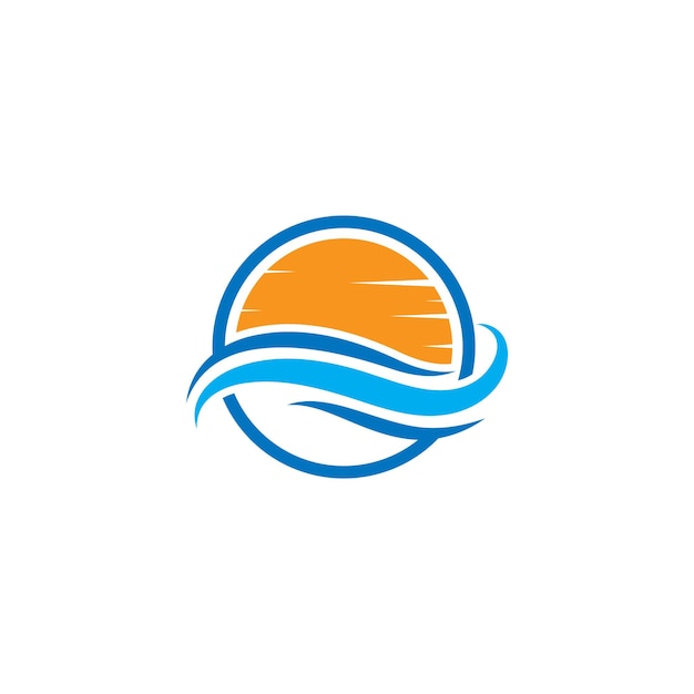 Water Wave with sun Logo Template vector Icon illustration