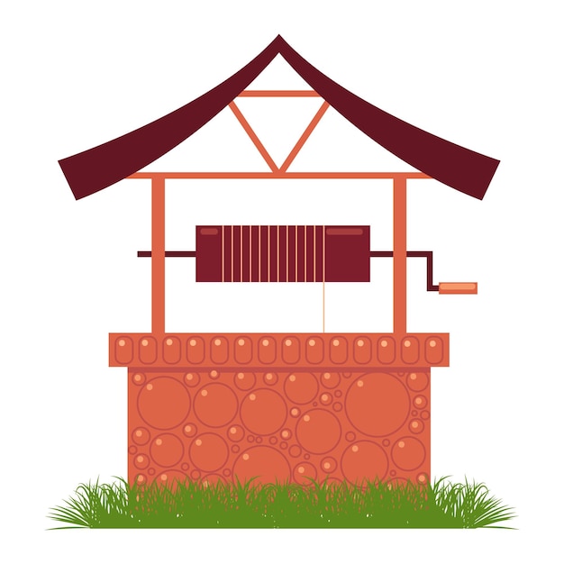 Water well on grass vector cartoon illustration isolated on a white background