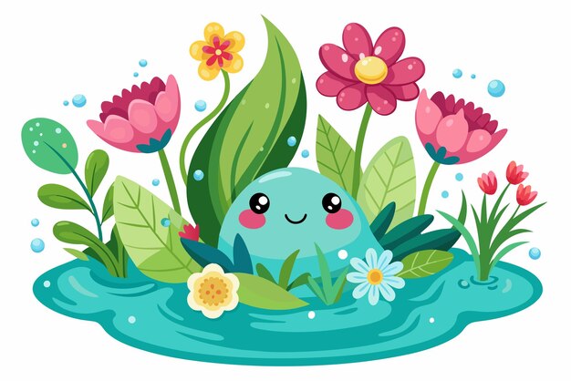 Vector watercartooncharmingwithflowersonawhiteba 4