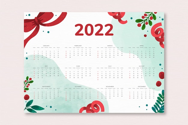 Watercolor 2022 calendar template