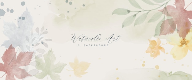 Watercolor abstract background autumn collection with maple and seasonal leaves. Hand-painted watercolor natural art, perfect for your designed header, banner, web, wall, cards, etc.