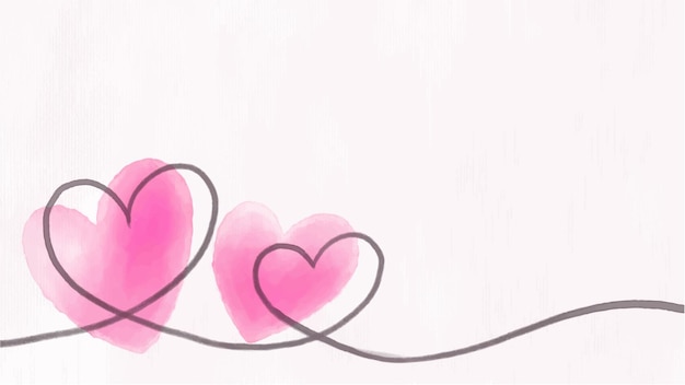 Vector watercolor abstract background with hearts and line art for valentines day.