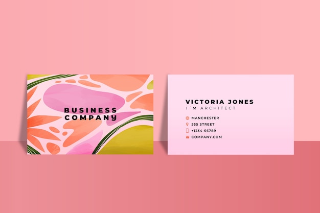 Watercolor abstract double-sided horizontal business card template