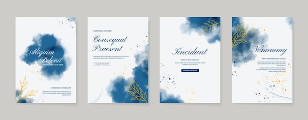 Watercolor abstract elegant background Suitable for wedding invitation card template Luxury poster set with watercolor splash and gold floral decoration