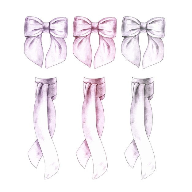 Watercolor account of bows and ribbons for bouquets