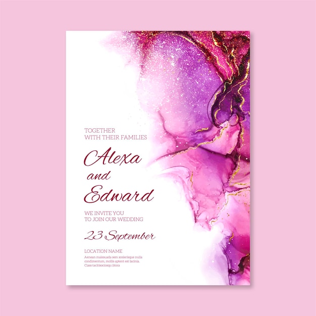 Watercolor alcohol ink wedding invitation template