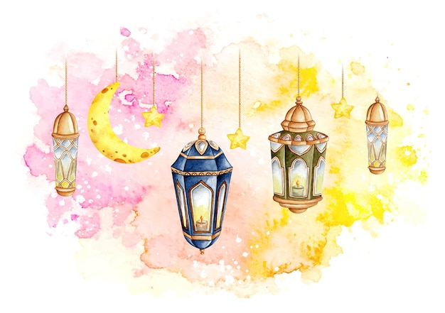 Watercolor Arabic lantern Ramadan Kareem