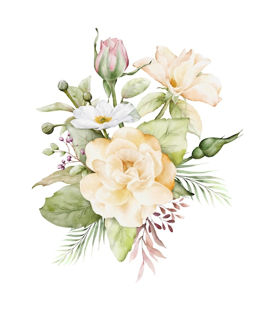 Watercolor arrangement with rose flowers