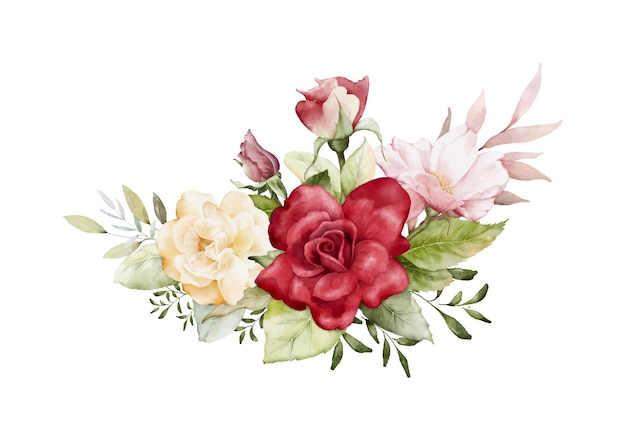 Watercolor arrangements with rose flowers