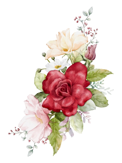 Watercolor arrangements with rose flowers