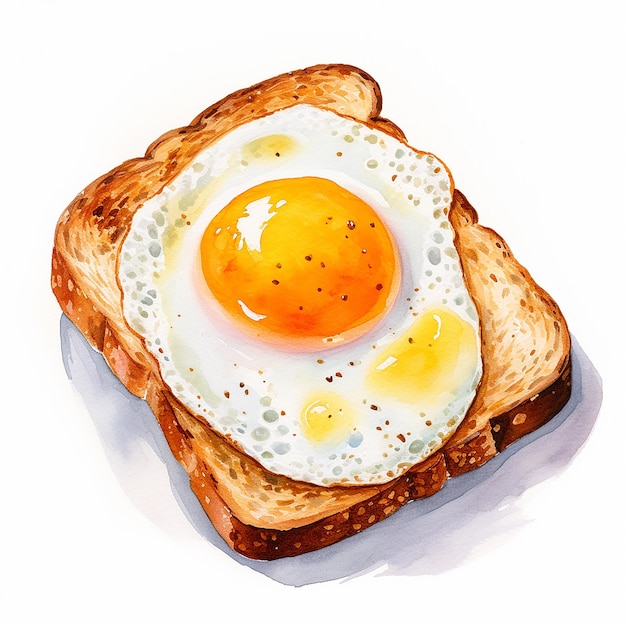 Watercolor art style fried egg on toast drawing