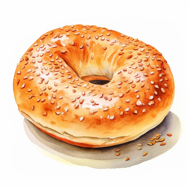 Watercolor artstyle bagel at white background