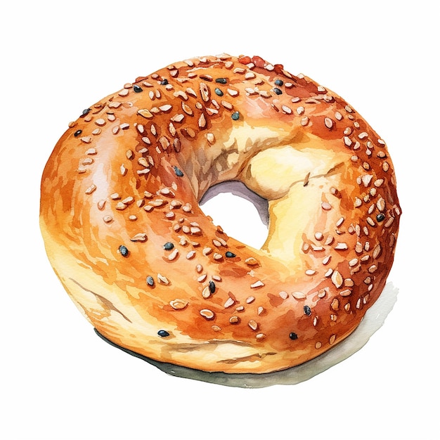 Watercolor artstyle bagel at white background