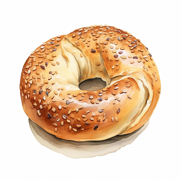 Watercolor artstyle bagel at white background