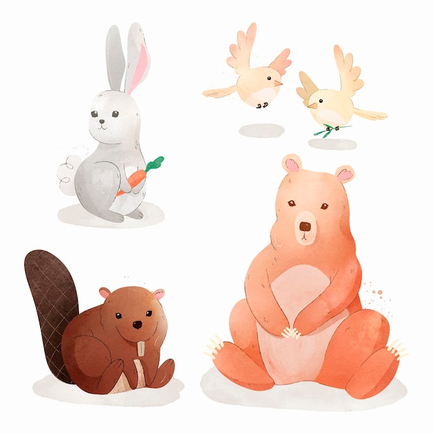 Watercolor autumn animals collection