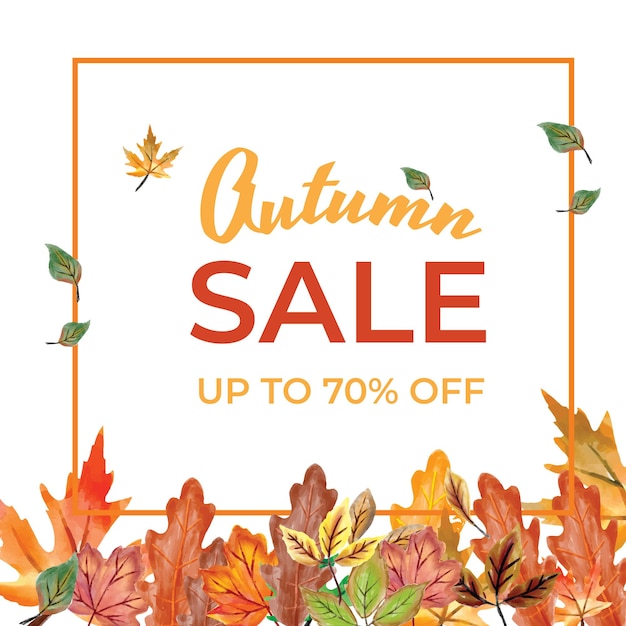 Watercolor autumn card promo sale with rectangle frame vector illustration