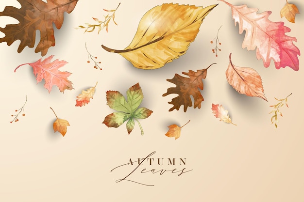 watercolor Autumn leaves background fall theme frame for greeting wedding card happy thanks giving