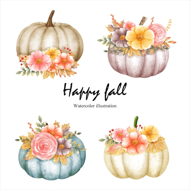 Watercolor autumn pumpkin fall season vector illustration