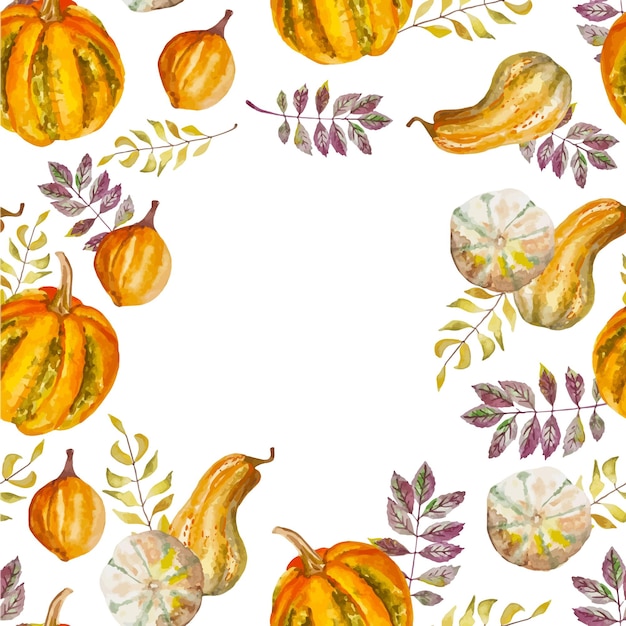 Watercolor autumn pumpkin frame hand drawn for textile napkin decor