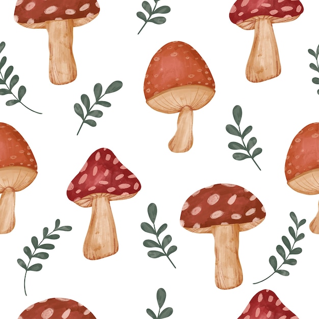 Watercolor autumn seamless pattern Mushroom background