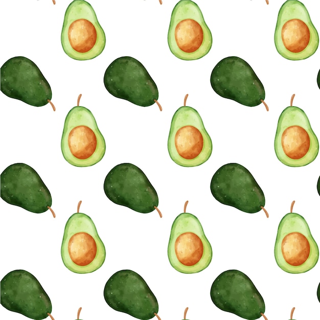 Watercolor Avocado Seamless Pattern background for Fresh Kitchen Design