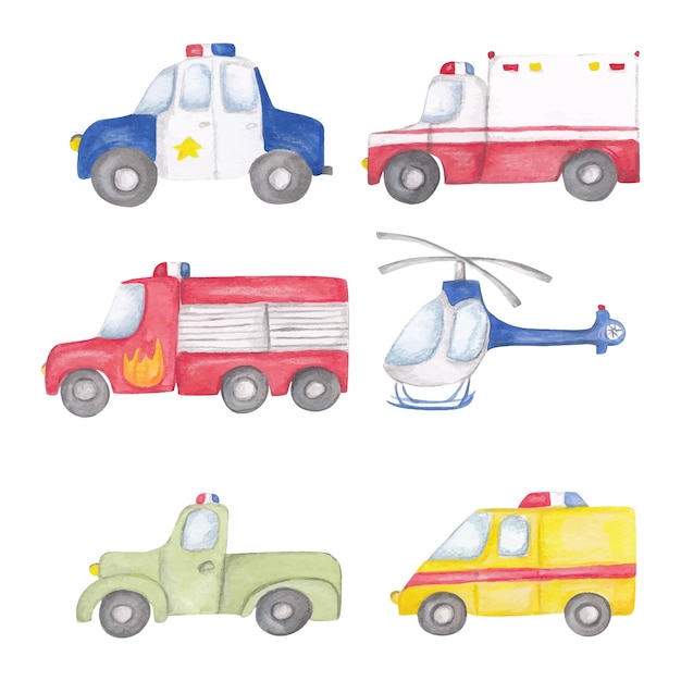 Watercolor baby cars set