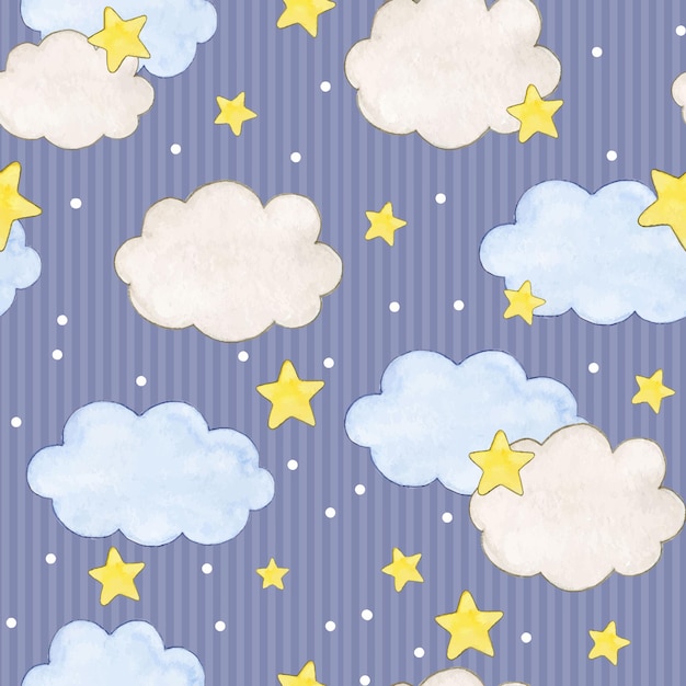 Watercolor baby cloud pattern with stars and stripes