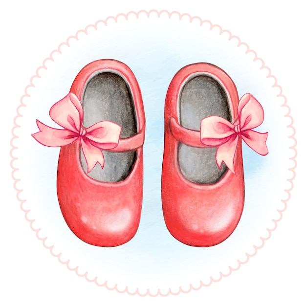 Watercolor baby shoes hand drawn