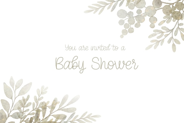 Watercolor baby shower card with green flowers frame Isolated on white background