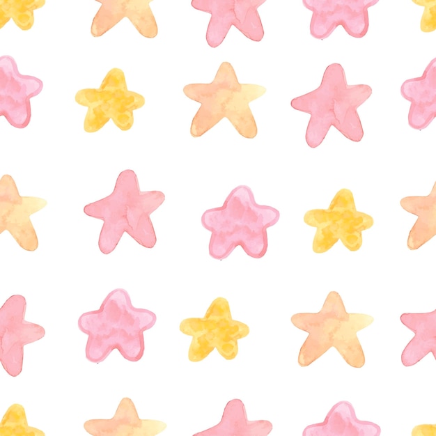 Watercolor baby stars pink and yellow pattern Vector illustration