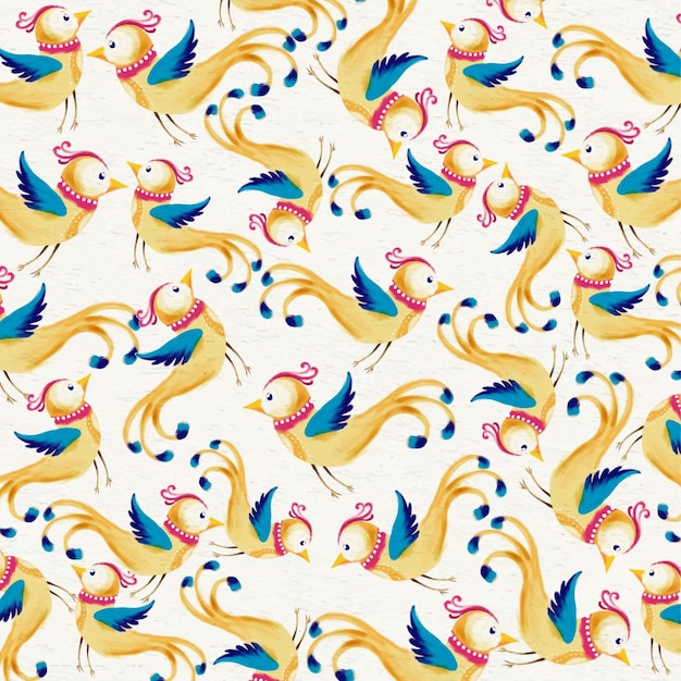 Watercolor background with cute birds