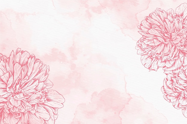 Watercolor background with drawn flowers