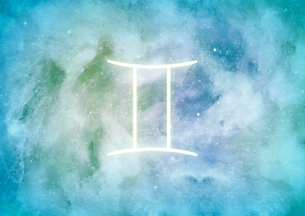 Watercolor background with Gemini Zodiac Sign