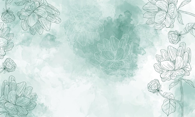 watercolor background with hand drawn floral elements