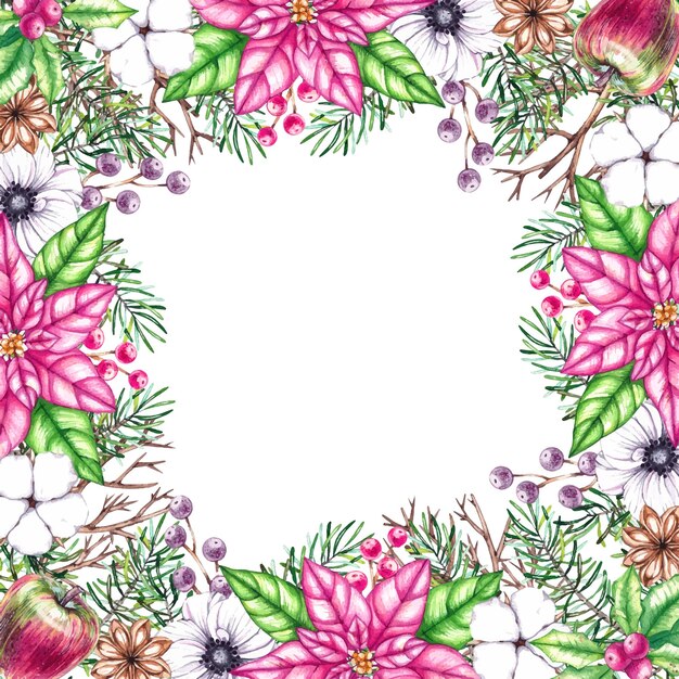 Watercolor backgrounds with pink and white Christmas plants 4