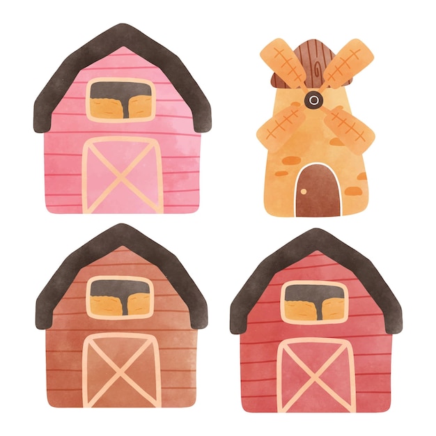 Watercolor barn farm house vector illustration