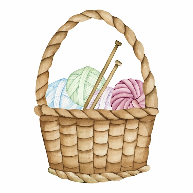 Watercolor basket with threads