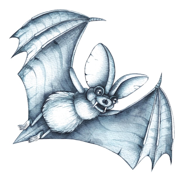 Watercolor bat on a white background