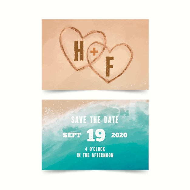 Watercolor Beach Save the Date Card