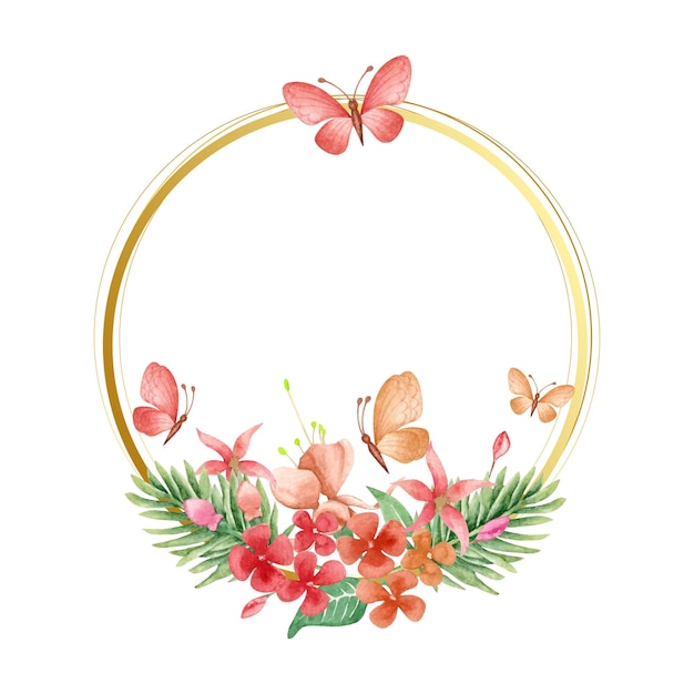 Watercolor beautiful lovely floral frame decoration with butterflies