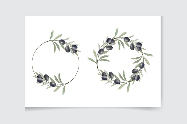 watercolor Big set of green olive wreath