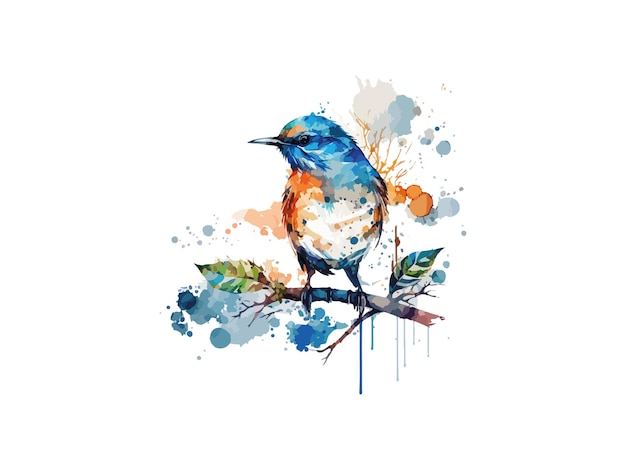 Watercolor bird and sparrow vector illustration hand drawn Painting decorated by leaves and flowers