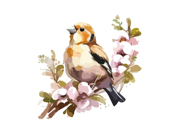 Watercolor bird and sparrow vector illustration Realistic hand drawn Painting