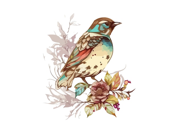 Watercolor bird and sparrow vector illustration Realistic hand drawn Painting