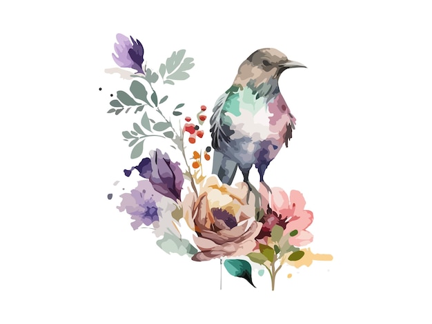 Watercolor bird and sparrow vector illustration Realistic hand drawn Painting