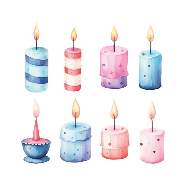 Vector watercolor birthday candles illustration