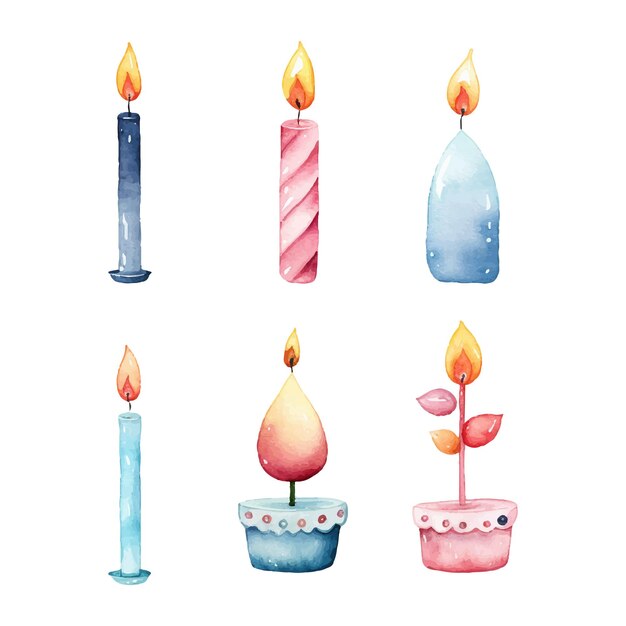 Vector watercolor birthday candles illustration