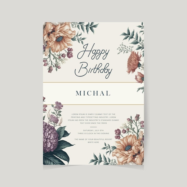 Watercolor birthday greeting card template