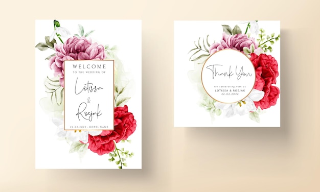 watercolor blooming floral wedding invitation template