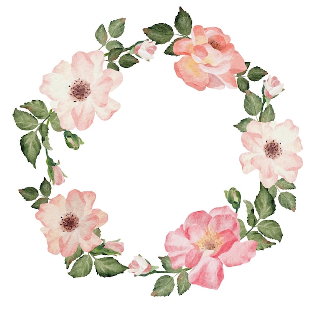 Watercolor blooming rose branch flower bouquet wreath frame clipart